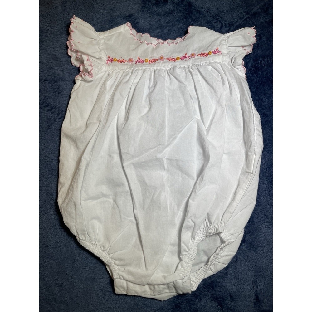 Little English Flower Embroidered White Cotton Tea Bubble One Piece Girls 12M
